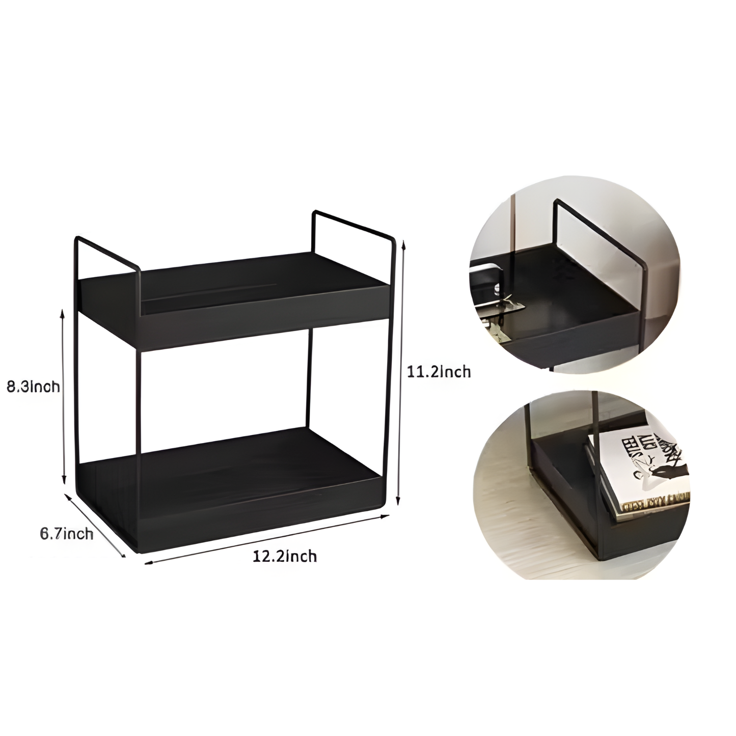 2-Tier Stainless Steel Kitchen Stand Organizer | Black Countertop Storage Rack