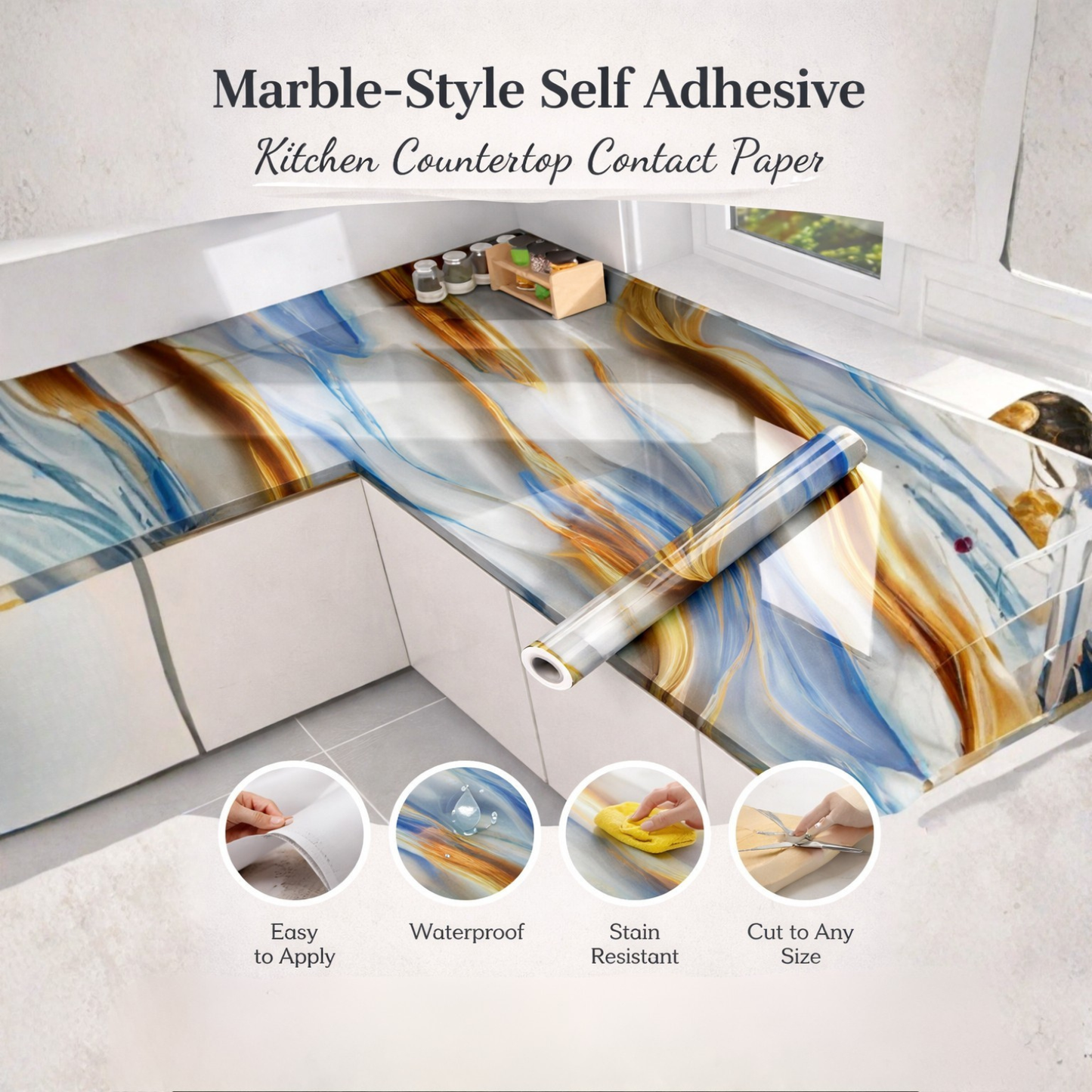 Marble Design Waterproof Kitchen Wallpaper | Oil-Proof Peel & Stick Self-Adhesive Contact Paper (60×200 cm)