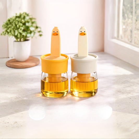 2 in 1 Duck Design Oil Dispenser with Silicone Basting Brush | Leak Proof Cooking Oil & Sauce Bottle | Kitchen Oil Brush Bottle (Pack of 2)