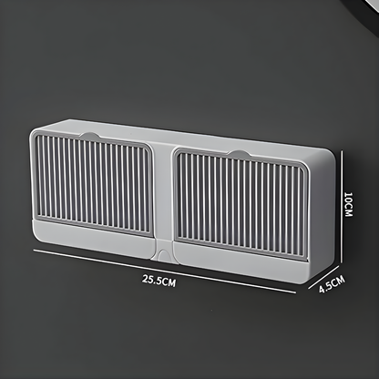 Wall Mounted Soap Holder with Cover | No-Drill Soap Case | Double Grid Soap Rack for Bathroom & Kitchen