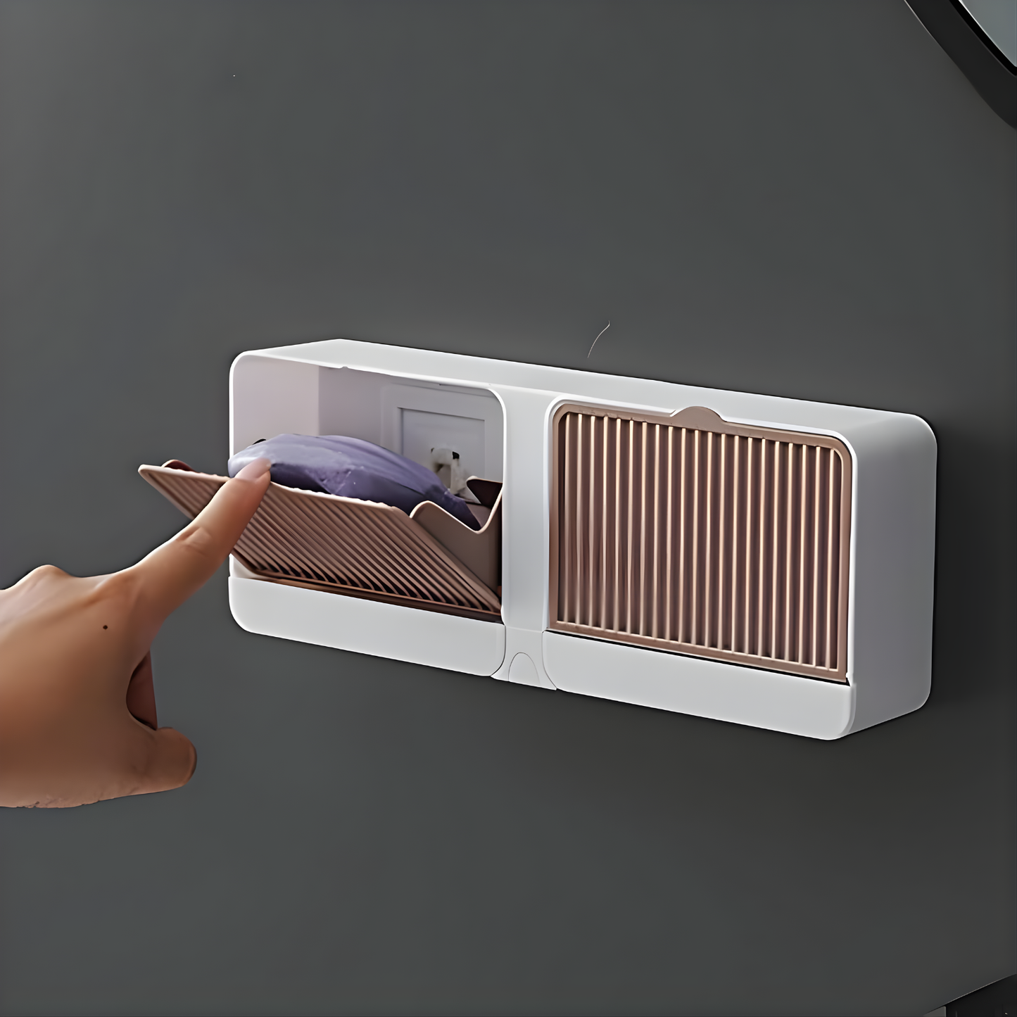 Wall Mounted Soap Holder with Cover | No-Drill Soap Case | Double Grid Soap Rack for Bathroom & Kitchen