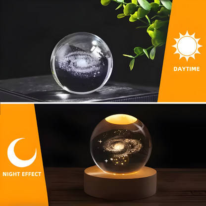 3D Crystal Saturn Planet Lamp with Wooden Base | LED Astronomy Night Lamp for Bedroom, Living Room & Home Decor