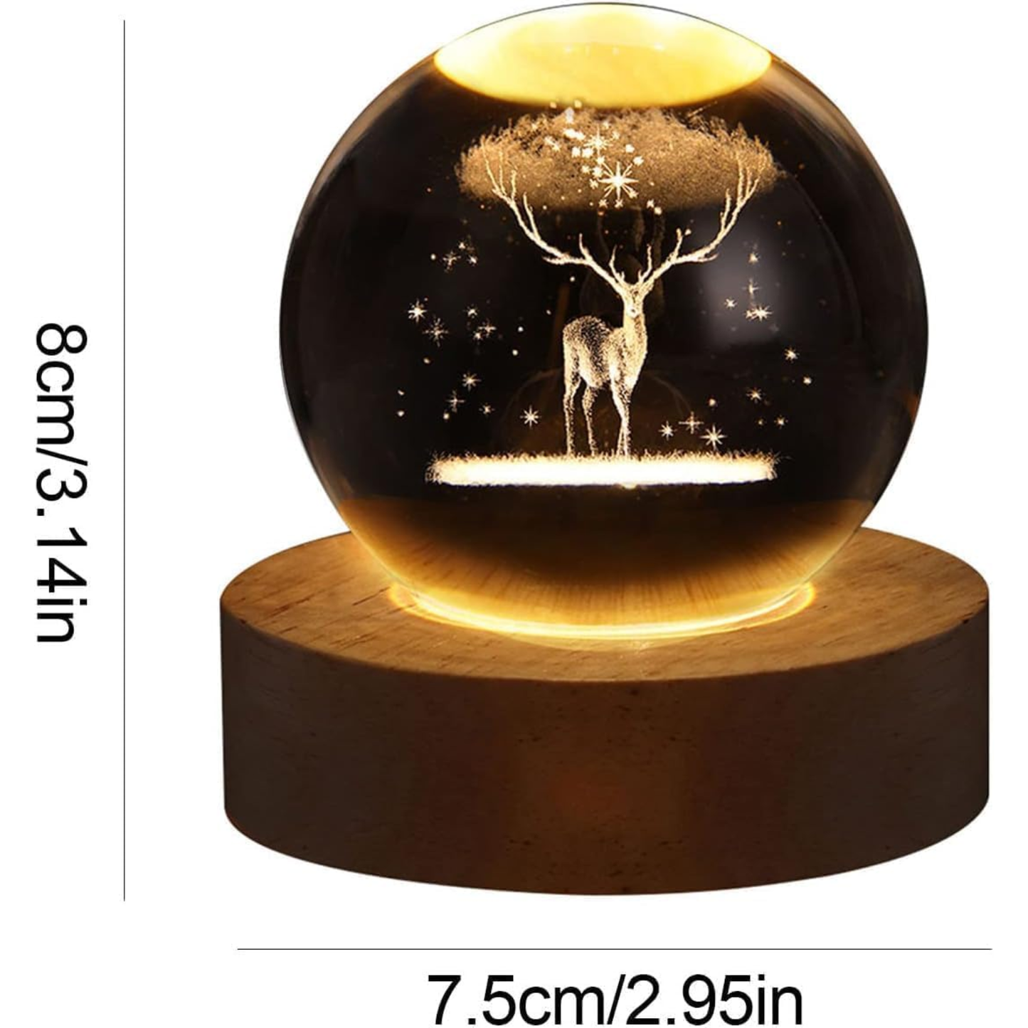 3D Crystal Moon Lamp with Deer Design & Wooden Base | LED Astronomy Night Lamp for Bedroom, Living Room & Home Decor