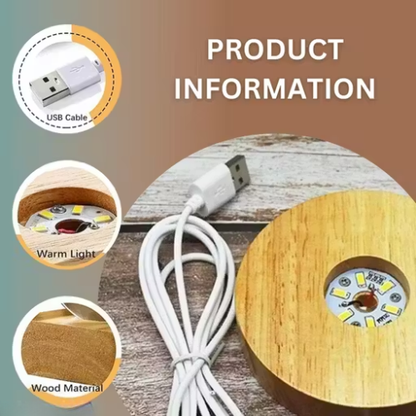 3D Crystal Heart Night Lamp with Wooden Touch Base | Romantic LED Table Lamp for Bedroom, Living Room & Gifting