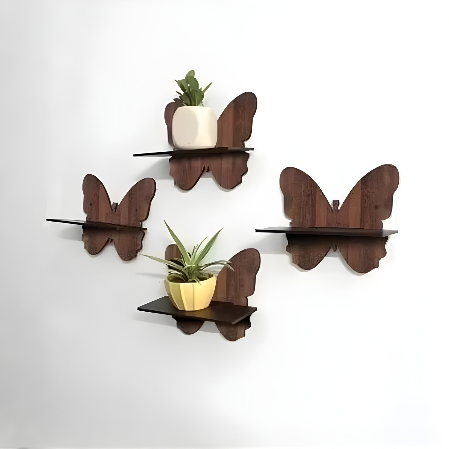Set of 4 Butterfly Design Wooden Wall Shelves | Decorative Wall Mounted Shelves for Living Room, Bedroom & Home Décor