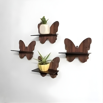 Set of 4 Butterfly Design Wooden Wall Shelves | Decorative Wall Mounted Shelves for Living Room, Bedroom & Home Décor