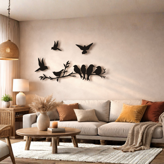 Flying Birds Tree Wall Decor | Modern Wooden Bird Wall Hanging for Living Room & Bedroom (Black)