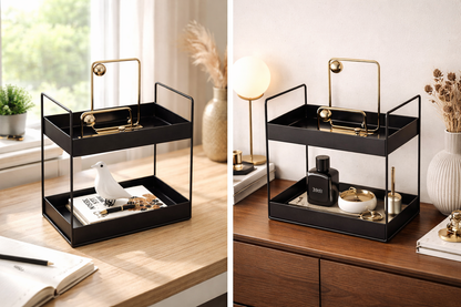 2-Tier Stainless Steel Kitchen Stand Organizer | Black Countertop Storage Rack