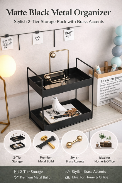 2-Tier Stainless Steel Kitchen Stand Organizer | Black Countertop Storage Rack